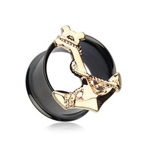 Golden Naval Anchor Ear Gauge Tunnel WildKlass Plug-WildKlass Jewelry