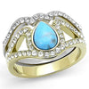 WildKlass Stainless Steel Ring Two-Tone IP Gold Women Synthetic Turquoise-WildKlass Jewelry