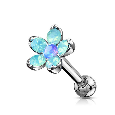 Opalite Flower with Opal Center Top 316L Surgical Steel WildKlass Cartilage, Tragus Barbell Studs-WildKlass Jewelry