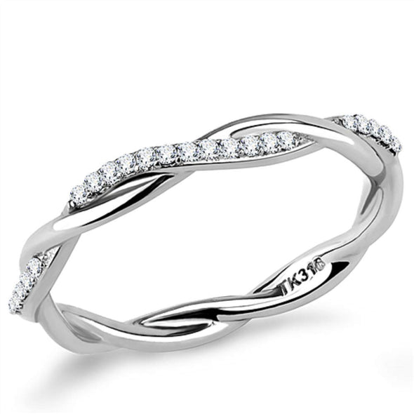 WildKlass Stainless Steel Ring High Polished Women AAA Grade CZ Clear-WildKlass Jewelry