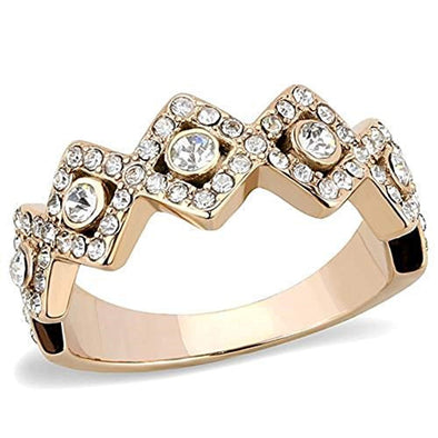 WildKlass Stainless Steel Ring IP Rose Gold Women Top Grade Crystal Clear-WildKlass Jewelry
