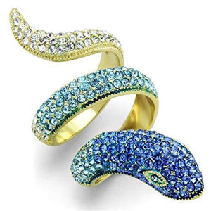 WildKlass Stainless Steel Ring IP Gold Women Top Grade Crystal Multi Color-WildKlass Jewelry