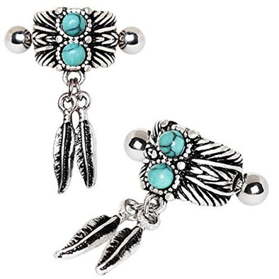 316L Stainless Steel Turquoise & Feather WildKlass Cartilage Cuff Earring-WildKlass Jewelry