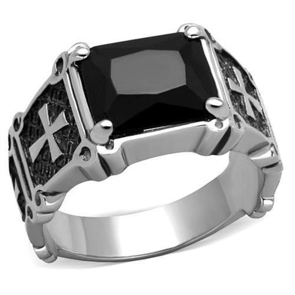 WildKlass Stainless Steel Ring High Polished (no Plating) Men Synthetic Jet-WildKlass Jewelry