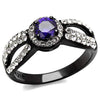 WildKlass Stainless Steel Ring Two-Tone IP Black Women AAA Grade CZ Tanzanite-WildKlass Jewelry