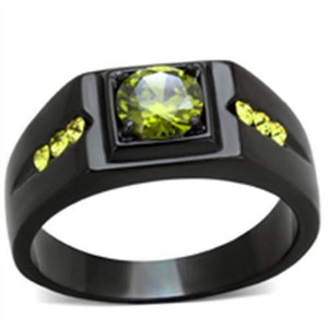 WildKlass Stainless Steel Ring IP Black Men AAA Grade CZ Olivine Color-WildKlass Jewelry