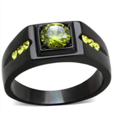 WildKlass Stainless Steel Ring IP Black Men AAA Grade CZ Olivine Color-WildKlass Jewelry