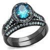 WildKlass Stainless Steel Ring IP Light Black (IP Gun) Women AAA Grade CZ Sea Blue-WildKlass Jewelry