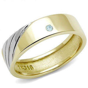 WildKlass Stainless Steel Ring Two-Tone IP Gold Men Top Grade Crystal Sea Blue-WildKlass Jewelry