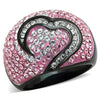 WildKlass Stainless Steel Ring Two-Tone IP Black Women Top Grade Crystal Light Rose-WildKlass Jewelry