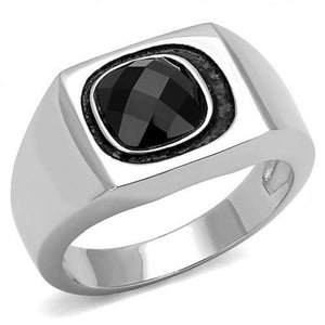 WildKlass Stainless Steel Ring High Polished Men Synthetic Jet-WildKlass Jewelry
