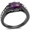 WildKlass Stainless Steel Ring IP Light Black (IP Gun) Women Precious Stone Amethyst-WildKlass Jewelry