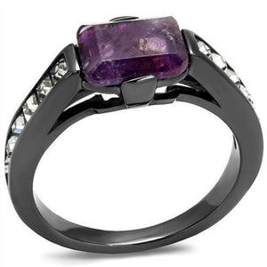 WildKlass Stainless Steel Ring IP Light Black (IP Gun) Women Precious Stone Amethyst-WildKlass Jewelry