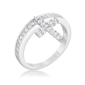 WildKlass 0.2ct CZ Rhodium Plated Cross Charm Ring-WildKlass Jewelry