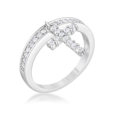 WildKlass 0.2ct CZ Rhodium Plated Cross Charm Ring-WildKlass Jewelry