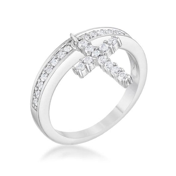 WildKlass 0.2ct CZ Rhodium Plated Cross Charm Ring-WildKlass Jewelry