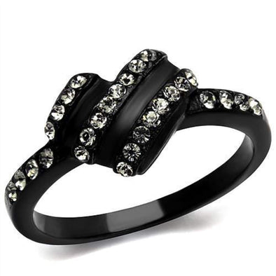 WildKlass Stainless Steel Ring IP Black Women Top Grade Crystal Black Diamond-WildKlass Jewelry