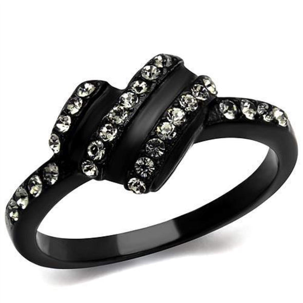WildKlass Stainless Steel Ring IP Black Women Top Grade Crystal Black Diamond-WildKlass Jewelry