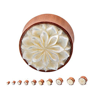 WildKlass Double Flared Saba Wood with Hand Caved Mother of Pearl Mandala Inlay-WildKlass Jewelry