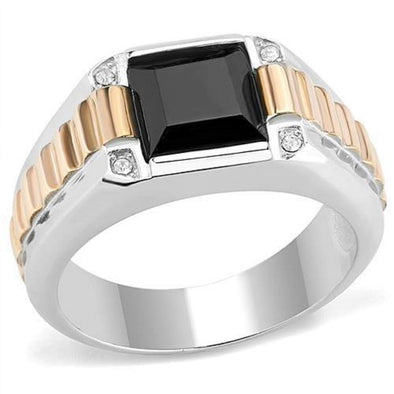 WildKlass Stainless Steel Ring Two-Tone IP Rose Gold Men Synthetic Jet-WildKlass Jewelry