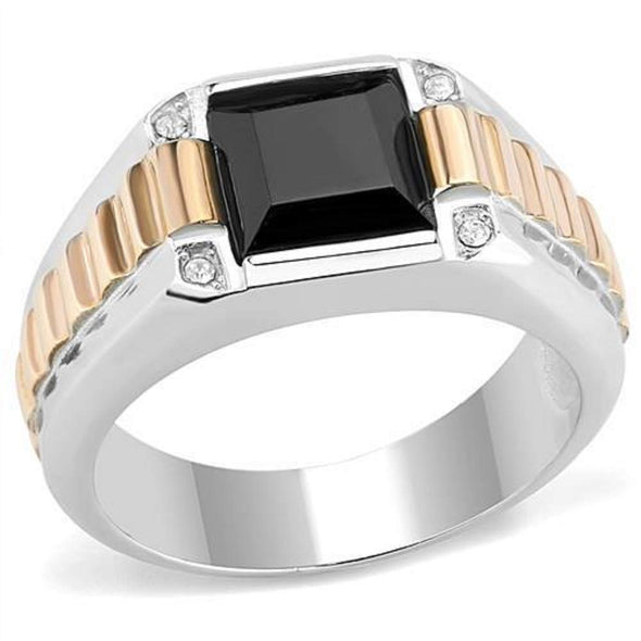 WildKlass Stainless Steel Ring Two-Tone IP Rose Gold Men Synthetic Jet-WildKlass Jewelry