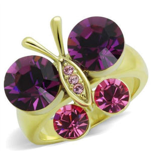 WildKlass Stainless Steel Ring IP Gold Women Top Grade Crystal Amethyst-WildKlass Jewelry