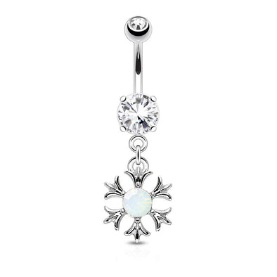 Opalite Stone Set Tribal Sun Dangle CZ Prong Set 316L Surgical Steel WildKlass Belly Button Navel Rings-WildKlass Jewelry