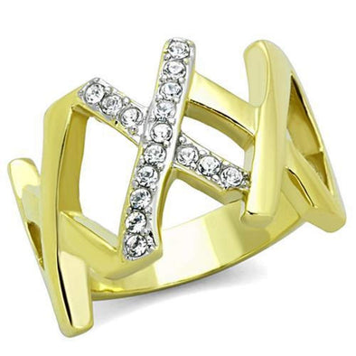 WildKlass Stainless Steel Ring Two-Tone IP Gold Women Top Grade Crystal Clear-WildKlass Jewelry