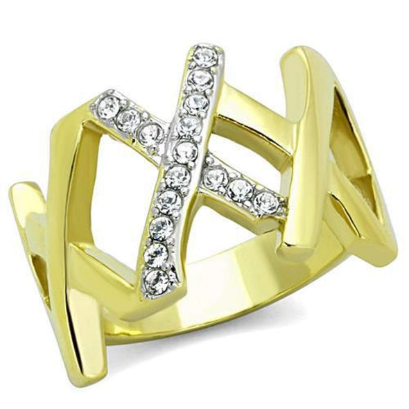 WildKlass Stainless Steel Ring Two-Tone IP Gold Women Top Grade Crystal Clear-WildKlass Jewelry