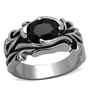 WildKlass Stainless Steel Solitaire Ring High Polished (no Plating) Men Synthetic Jet-WildKlass Jewelry