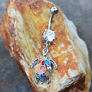 316L Stainless Steel Aloha Sea Turtle Dangle WildKlass Navel Ring-WildKlass Jewelry