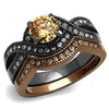 WildKlass Stainless Steel Ring IP Light Black & IP Light Coffee Women AAA Grade CZ Champagne-WildKlass Jewelry