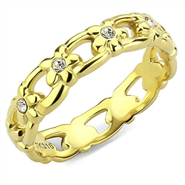 WildKlass Stainless Steel Ring IP Gold Women Top Grade Crystal Clear-WildKlass Jewelry