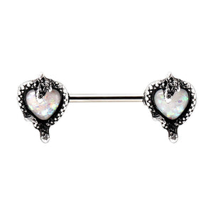 WILDKLASS 316L Stainless Steel Synthetic Opal Heart with Snake Nipple Bar-WildKlass Jewelry