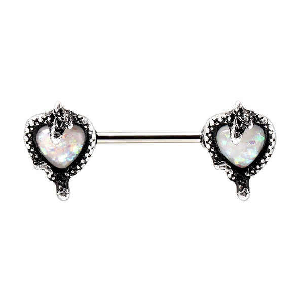 WILDKLASS 316L Stainless Steel Synthetic Opal Heart with Snake Nipple Bar-WildKlass Jewelry
