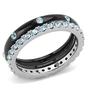 WildKlass Stainless Steel Ring Two-Tone IP Black Women Top Grade Crystal Sea Blue-WildKlass Jewelry