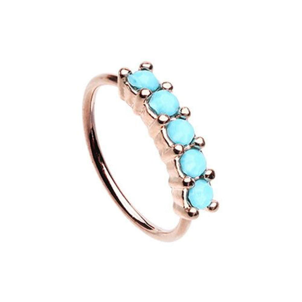Rose Gold Turquiose Seamless Prong Set 5 Gem Bendable WildKlass Nose Hoop-WildKlass Jewelry