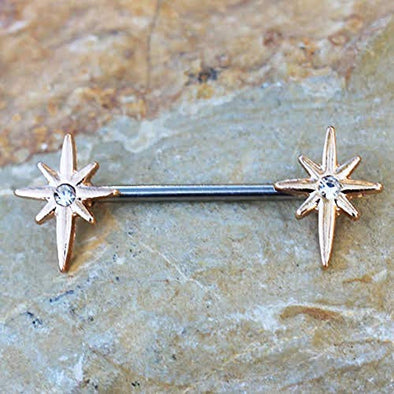 Rose Gold Plated Northern Star WildKlass Nipple Bar-WildKlass Jewelry
