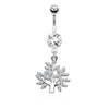 Micro CZ Paved Life Tree Dangle and Round CZ Set 316L Surgical Steel WildKlass Belly Button Navel Rings-WildKlass Jewelry