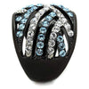 WildKlass Stainless Steel Ring Two-Tone IP Black Women Top Grade Crystal Sea Blue-WildKlass Jewelry