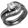 WildKlass Stainless Steel Ring IP Light Black (IP Gun) Women AAA Grade CZ Clear-WildKlass Jewelry