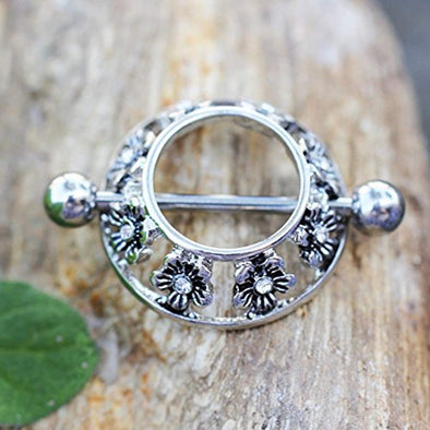 316L Stainless Steel Jeweled Flower WildKlass Nipple Shield-WildKlass Jewelry