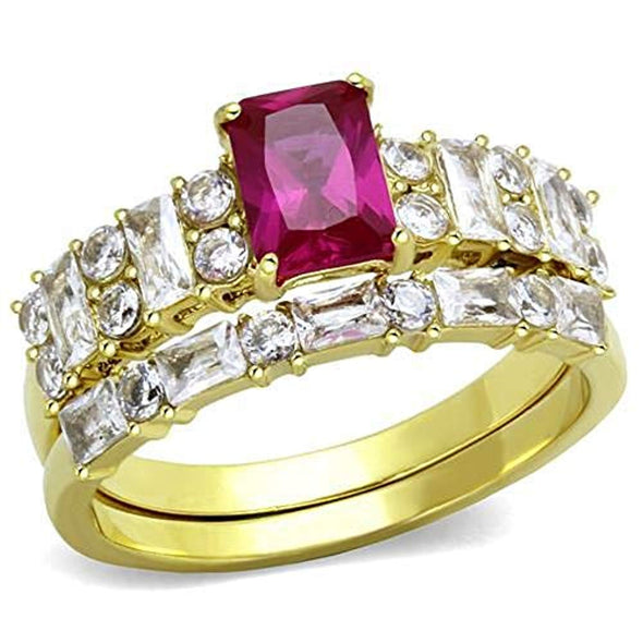 WildKlass Stainless Steel Ring IP Gold Women AAA Grade CZ Ruby-WildKlass Jewelry