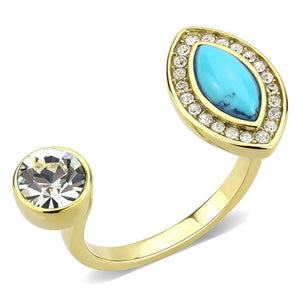 WildKlass Stainless Steel Ring IP Gold Women Synthetic Turquoise-WildKlass Jewelry