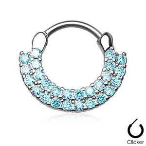 Double Lined CZ Set Fan Round Top 316L Surgical Steel Nose WildKlass Septum/Ear Cartilage Clicker Rings-WildKlass Jewelry