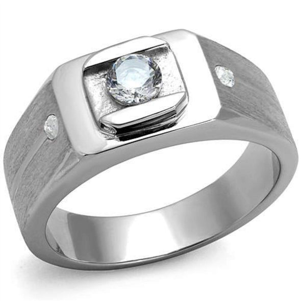 WildKlass Stainless Steel Ring High Polished Men AAA Grade CZ Clear-WildKlass Jewelry