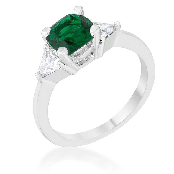 WildKlass 1.8ct Emerald CZ Rhodium Plated Cushion Classic Statement Ring-WildKlass Jewelry