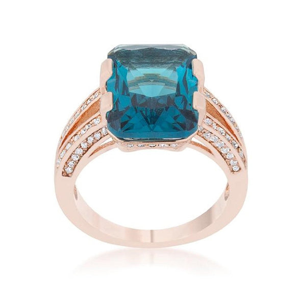 WildKlass 8.6ct Aqua CZ Rose Gold Emerald Classic Cocktail Ring-WildKlass Jewelry