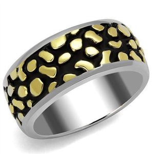 WildKlass Stainless Steel Ring Two-Tone IP Gold Men Epoxy Jet-WildKlass Jewelry