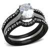 WildKlass Stainless Steel Ring Wedding Two-Tone IP Black Women AAA Grade CZ Clear-WildKlass Jewelry